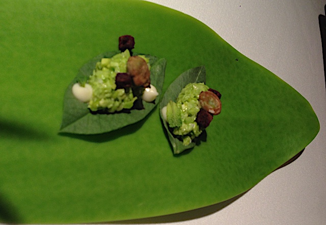 Bean leaves with baby bean tartar